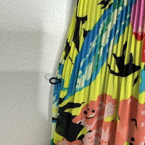 Loft Accordion Pleat Sleeveless Dress Floral Tropical Size L No Belt - Picture 8 of 12